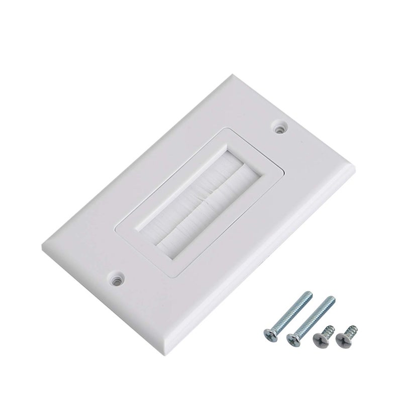 Maxmoral 1pc Brush Wall Plate Multi-Function Single Port Cover Outlet Wall Mount Multimedia Panel White - Image 1